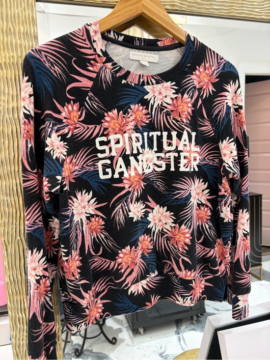 Spiritual Gangster Tops - Spiritual Gangster Black Floral Logo Pullover with Pink Accents